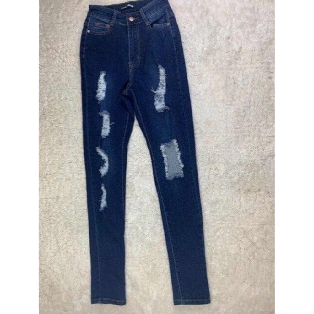 Fashion Nova Size 5/6 Womens Jeans Distress High Rise Skinny Dark Wash Stretch